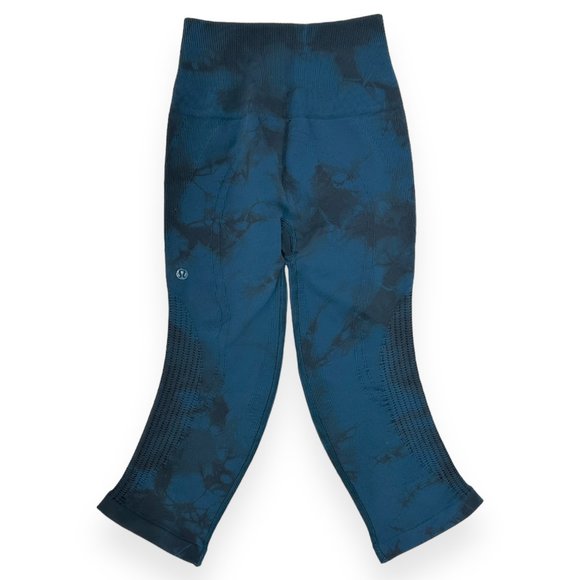 Lululemon Flow & Go Black & Blue Printed Crop Cropped Legging Leggings sz 2 - Picture 6 of 9